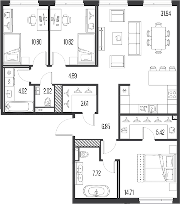 3-комнатная квартира 103.5 м², 2/10 эт., ЖК «LEGENDA Васильевского»